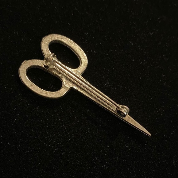 Scissors Pin in Silver-tone with Sparkle Gems, Sparkly Pin, ~with flaws~ - Picture 3 of 4